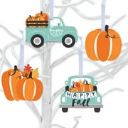 Big Dot of Happiness Happy Fall Truck - Harvest Pumpkin Decorations - Tree Ornaments - Set of 12
