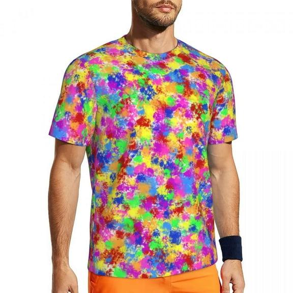 Running T Shirt For Men Neon Paint T-Shirts Hippie Abstract Splash Summer Tee Shirt O Nec