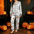 thumbnail image 2 of CONROSES Hallowmas Pajama Set for Women 2 Peice Halloween Pjs Cartoon Ghost Pumpkin Graphic Long Sleeve Buttons Tops Pants Loungewear Sets Cozy Nightwear Sleepwear, 2 of 4