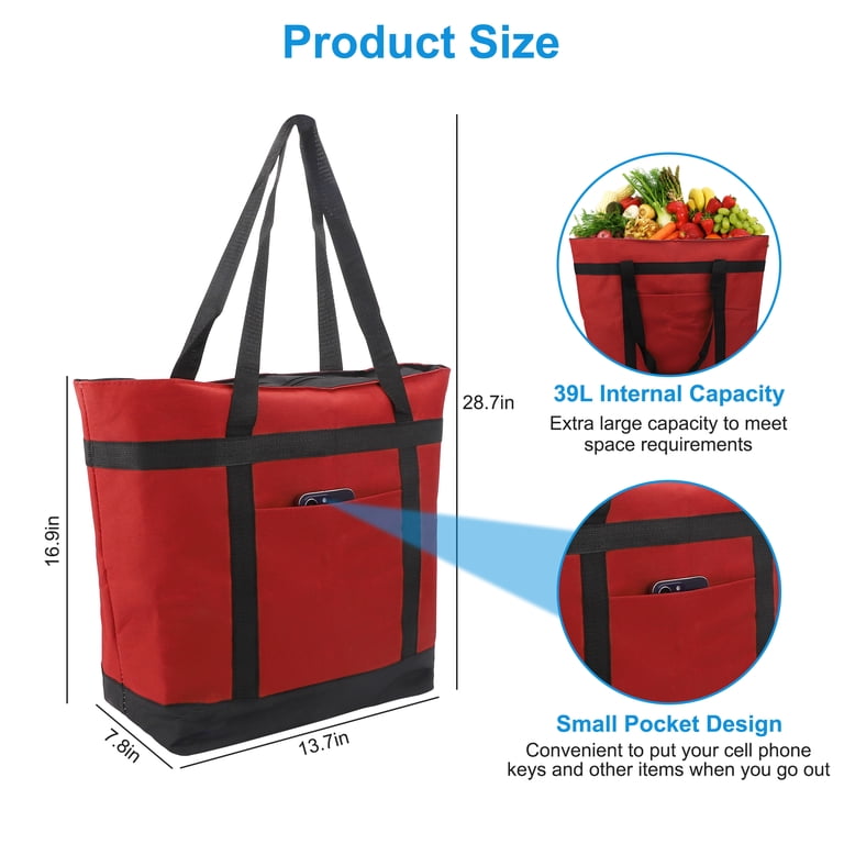 TSV Insulated Cooler Tote Bag, 39L Capacity, Red photo 2