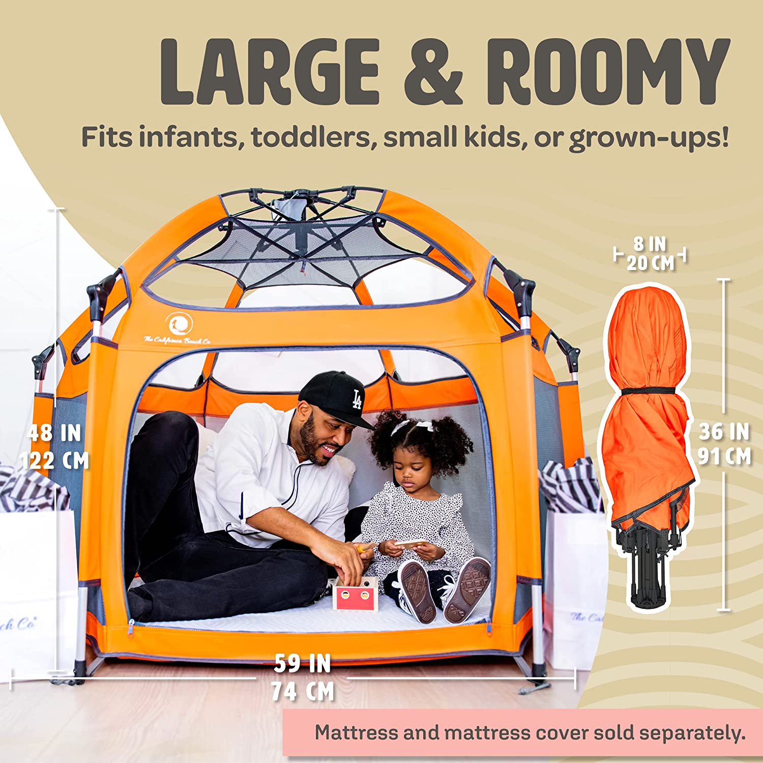 POP 'N GO Premium Outdoor and Indoor Baby Playpen - Portable, Lightweight, Pop Up Pack and Play Toddler Play Yard w/Canopy and Travel Bag - Orange - image 5 of 7
