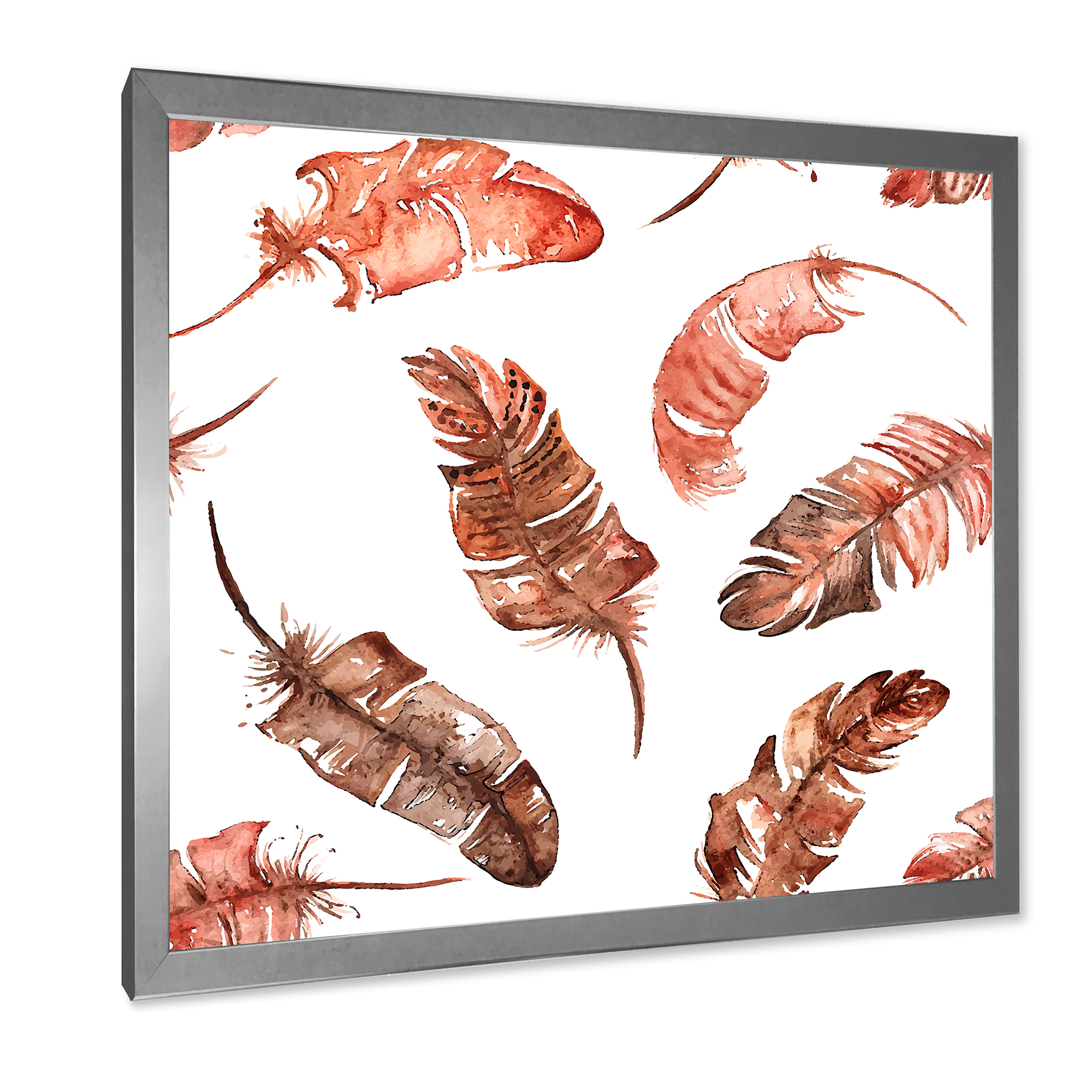 Designart 'Ethinic Orange Feathers On White' Bohemian & Eclectic Framed Art Print