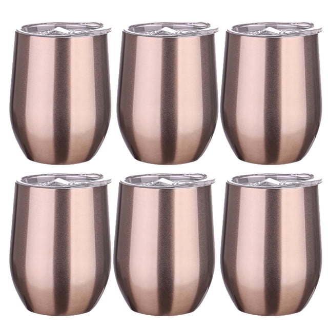 6PCS 12OZ/360ML Thermo Taza Termo Portátil Color Sólido Termo Olla Ovalada Taza De Viaje Con Tapa Acero Inoxidable Café De Moda Botella De Agua Simple Taza Térmica De Gran Capacidad,Dorado