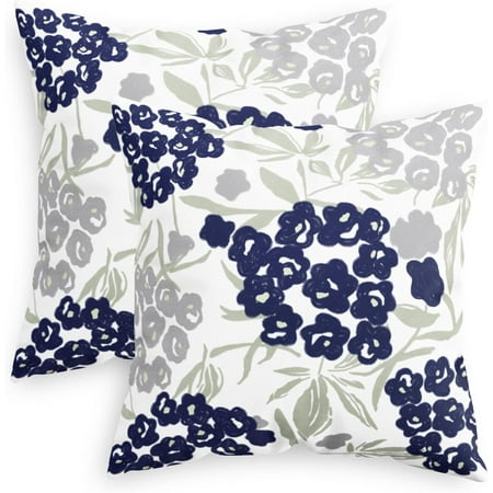 

CaliTime Throw Pillow Cases Pack of 2 Cozy Fleece Three-Tone Cute Flower Floral Leaves Decorative Cushion Covers for Couch Bed Sofa Farmhouse Decoration 16x16 inches Navy Blue Sage Grey