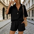 thumbnail image 5 of Shadoumai Linen Sets For Women 2 Piece 2026 Summer Casual V Neck Button Short Sleeve Beach Vacation Outfits Oversized Suits, 5 of 7