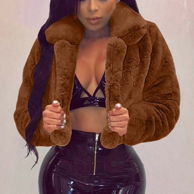 Manteau Femme en Molleton Duveteux à Col Rabattu Haut en Fausse Fourrure Court Ample