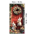 thumbnail image 3 of YaoZQ Rustic Easter Door Banner, White Bunnies and Eggs Scene on Red Wooden Door Background, Spring Party Entrance Decor, Red, 35 x 71 in, 3 of 7