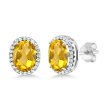 Gem Stone King 925 Sterling Silver Yellow Citrine Halo Earrings for Women (3.48 Cttw, Gemstone Birthstone, Oval 9X7MM)