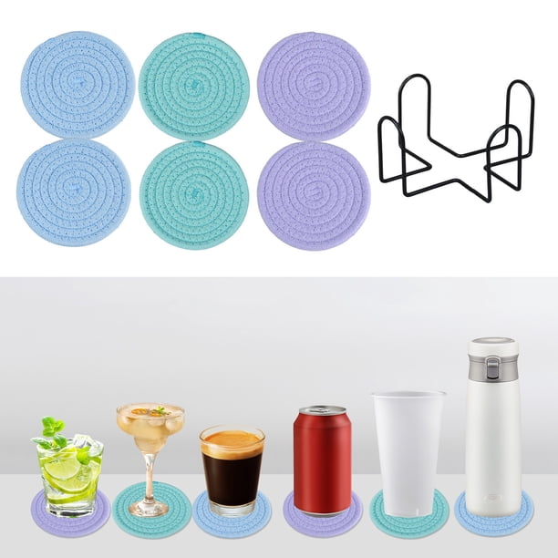 Juego de Individuales de Algodón Tejido Redondos (6 Piezas) con Portaindividuales | Manteles y Posavasos Modernos Resistentes al Calor | Antideslizantes, Duraderos, Diámetro de 4.3 Pulgadas
