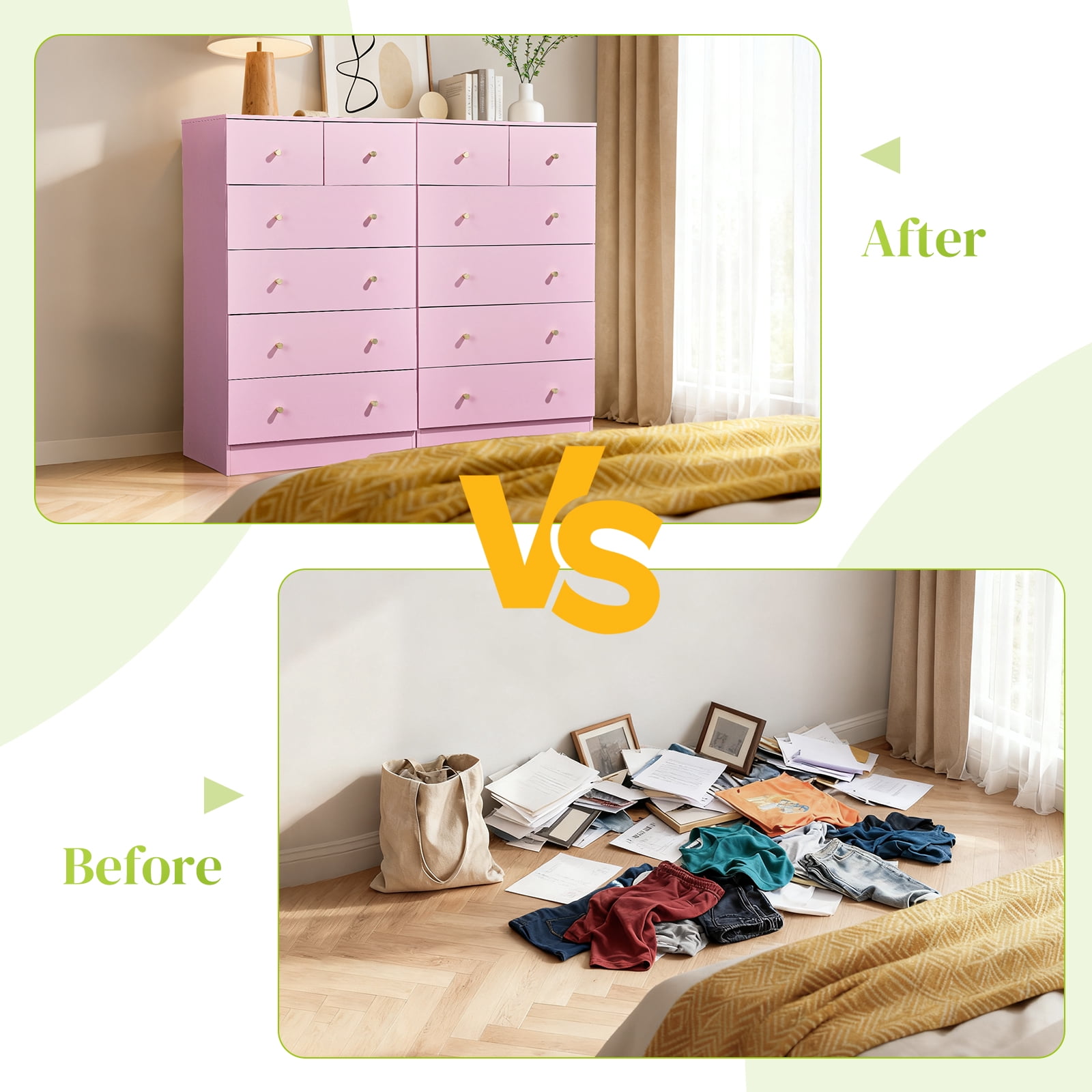Ktaxon Large 6 Drawers Dresser Chests for Bedroom, Wood Chset of Drawers,Dressers Organizer for Bedroom, Living Room,Hallway, Pink