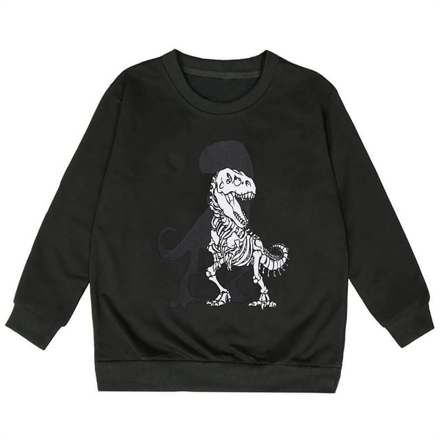 PMVFHDE Liquidation Mode Enfant Chandails à Capuchon & Chandails en Molleton Mode Enfant Personnalité Décontractée Ample Imprimé Col Rond Sans Capuche Manches Longues Chandail en Molleton Noir,160