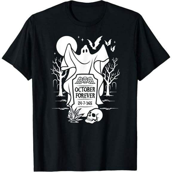 October Forever Ghost and Gravestone Goth Punk Halloween T-Shirt