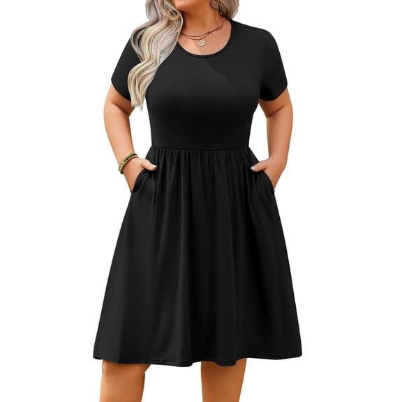Zeagoo Womens Plus Size Summer Dress Short Sleeve Casual Mini Dresses Empire Waist T-Shirt Dress with Pockets