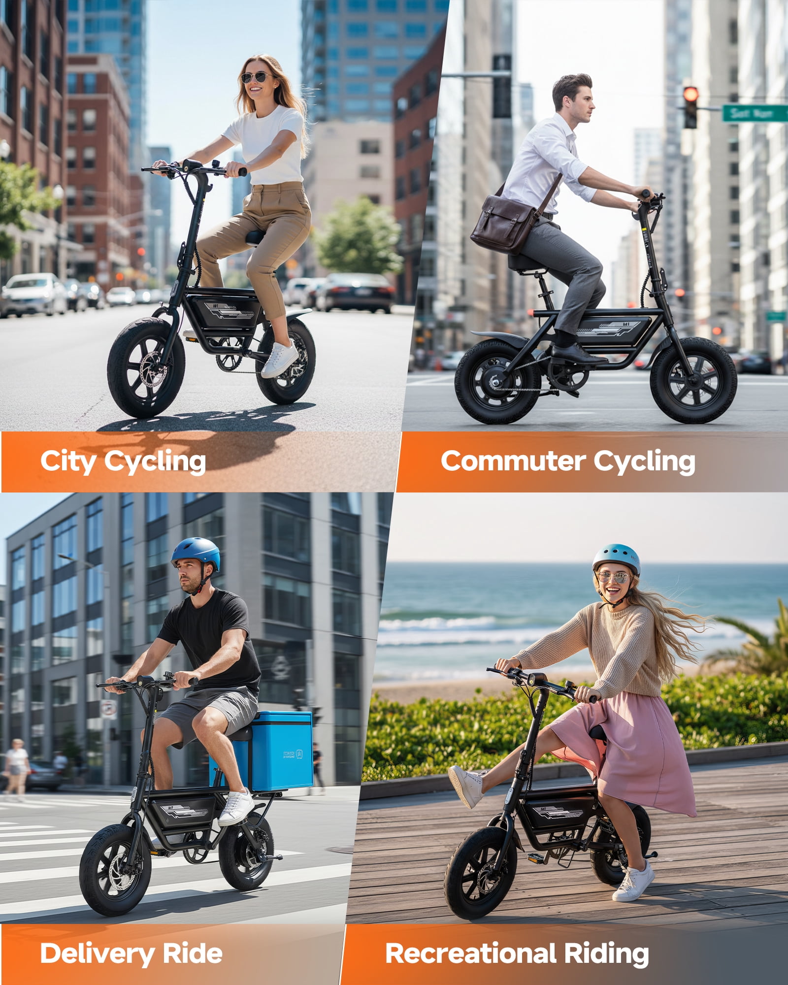 QNUT 14" Folding E-Bike for Adults/Teens - 750W Peak, 20MPH, 35-53 Mile Range (48V), 4-Speed, Comfort Seat, UL2849 Certified for City/Commuter Riding
