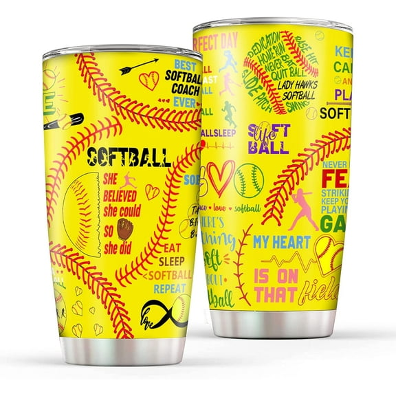 Softball Gifts For Girls, Softball Coffee Tumbler, Softball Water Bottles For Team, Softball Travel Cups, Softball Gifts For Girls Boy 10-12, 20oz Softball Insulated Cups With Lid
