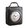 thumbnail image 1 of Bolso de hombro de cuero para mujer, bolso de viaje, ligero, moderno, estilo retro, con forma de reloj. Negro, 1 of 9
