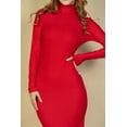 thumbnail image 4 of Ribbed Mock Neck Long Sleeve Bodycon Midi Dress Red L, 4 of 5