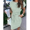 thumbnail image 2 of Women's Summer Striped Short Sleeve T Shirt Dress Casual Tie Waist with Pockets, 2 of 6