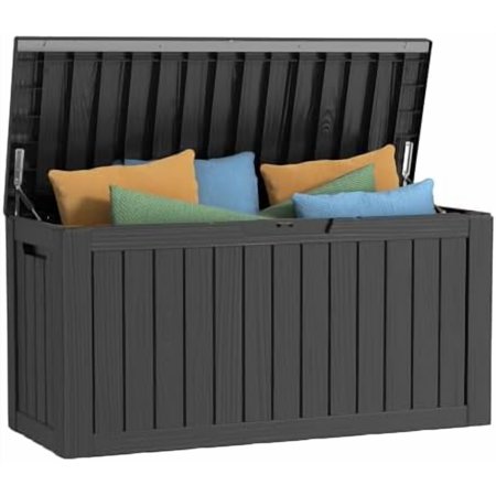 80 Gallon Resin Deck Box, Lockable Outdoor Storage Box for Cushions Storage Furniture,Garden Tools, Pool Supplies, Weatherproof and UV Resistant- Black$$Garden &