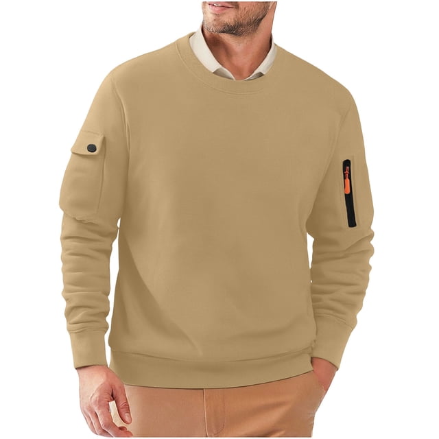 Sweatpants pour Hommes avec Poches Couleur Unie Manches Longues Col Rond Chandail en Molleton Top