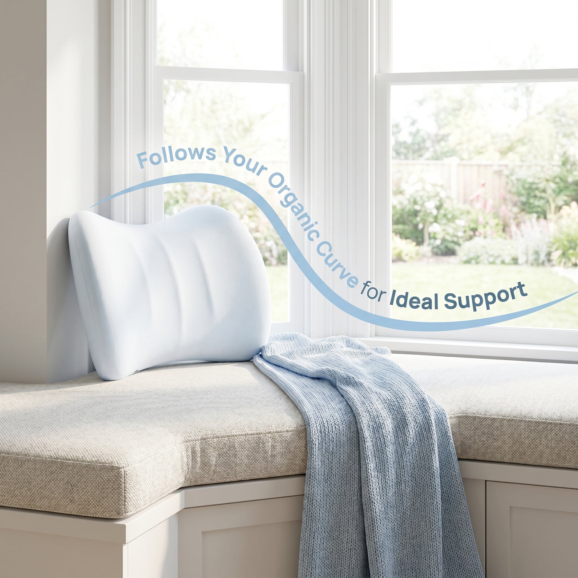 Unique Bargains Lumbar Support Pillow Memory Foam Back Support Blue 16.5" x 3.9" x 12.2"