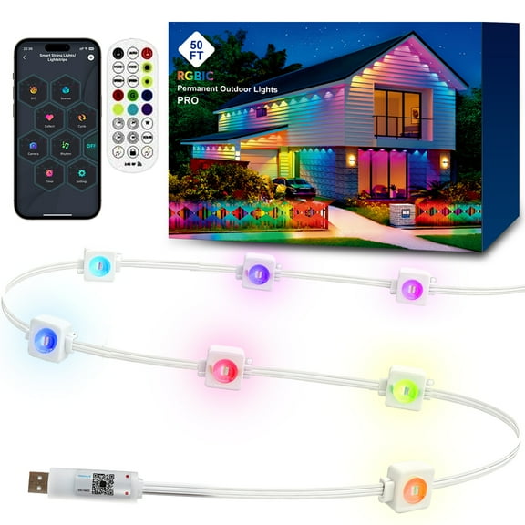16.5ft USB Permanent Outdoor String Lights, Christmas Decor Light, 16.5 FT Multicolor Lights Smart Eaves Lights With App/ Remote Control Music Sync Christmas Decoration