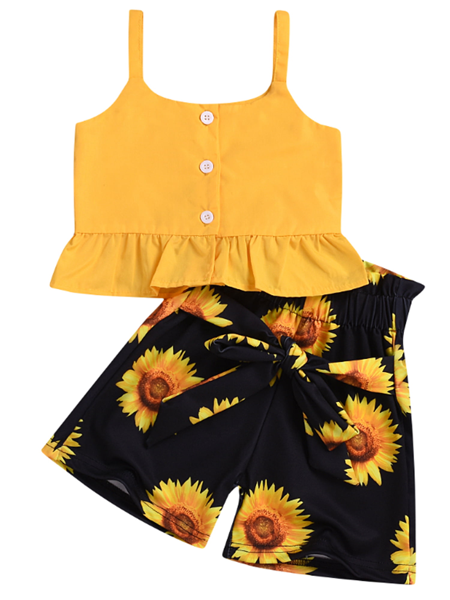 Details about   Kids Baby Girl Clothes Sleeveless Button Ruffles Tops Dress Flower Outfits 2Pcs 