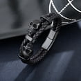 thumbnail image 2 of Raymard Mens Skull Double Row Leather Bracelet,Skull Black Braided Bracelet for Men, Mens Punk Jewelry, 2 of 5