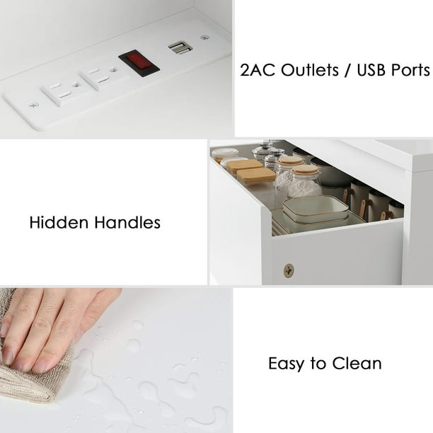 Homfa 70.9'' Kitchen Pantry Cabinet with Charging Station and LED Light, 3 Drawers Buffet Storage Cabinet with Glass Doors and Adjustable Shelves, White Homfa 70.9'' Kitchen Pantry Cabinet with Charging Station and LED Light, 3 Drawers Buffet Storage Cabinet with Glass Doors and Adjustable Shelves, White - Image 4