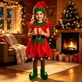 thumbnail image 5 of CUZIBR Baby Girl Christmas Elf Costume 4 PC Outfits Dresses And Socks Hat Shoes Set Long Sleeve Crew Neck Cozy Festival Wear,Red,3-4 Years, 5 of 6