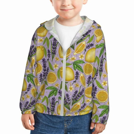 

Sun Hoodie for Kids Lavender Flowers Lemon Slices Long Sleeve Swim Fishing Shirts Sun Protection Zip Up Jacket Clothing Athletic Hoodie