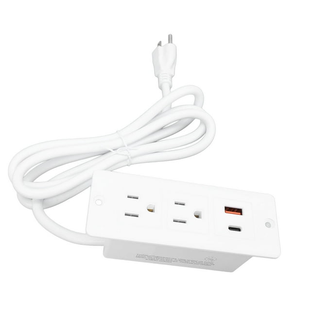 Recessed Power Strip with 2 Outlets, USB C and USB A Ports, Smart Charging Technology Embedded in Desktop, Ideal for Furniture Use