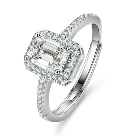 Adjustable 1ct Moissanite Rings for Women Wedding Bands Emerald Cut D Color VVS1 Sterling Silver Diamond Rings for Women Moissanite Engagement Rings for Women with Certificate