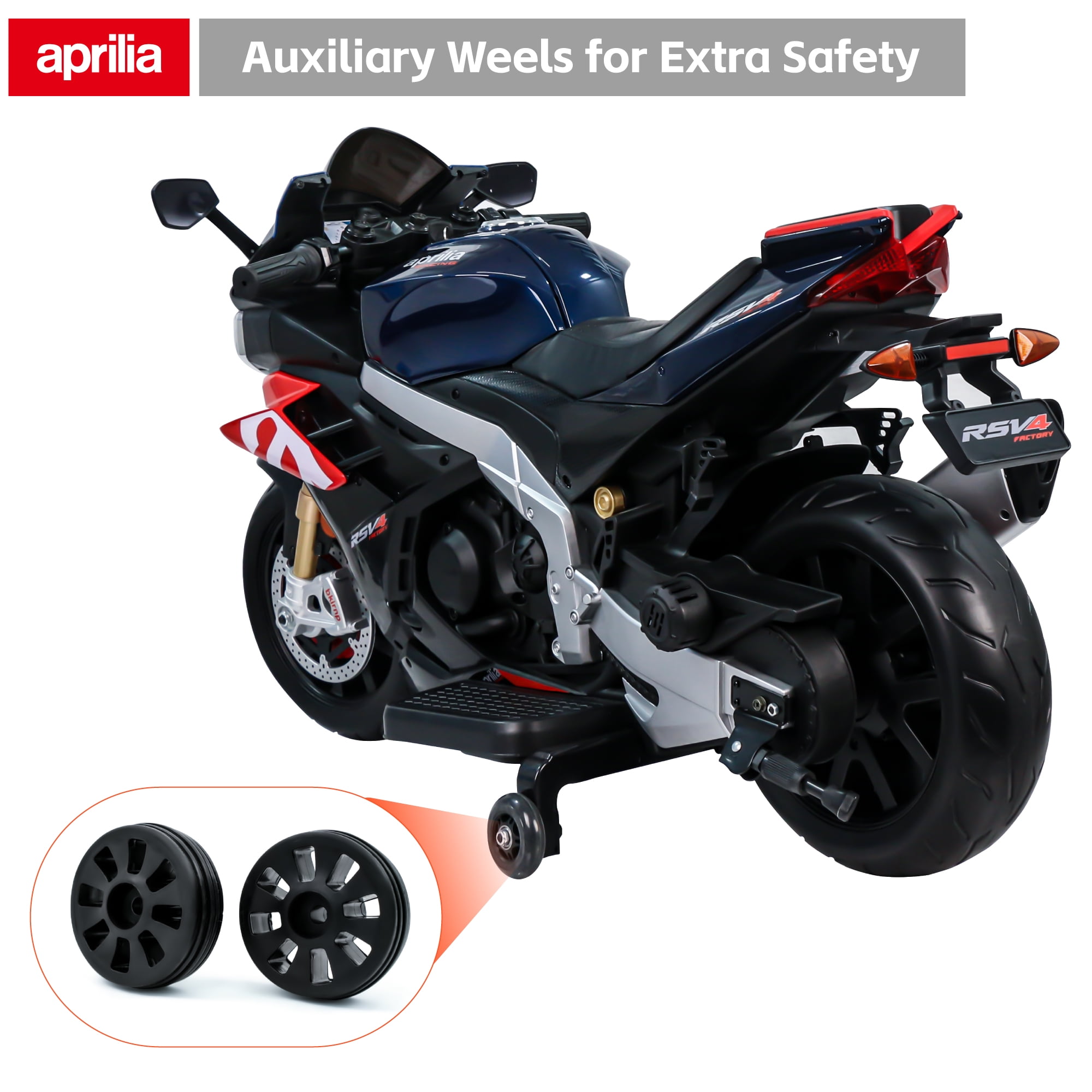 TCARAIWEN 24V Kids Motorcycle Electric Motorbike Aprilia Licensed Ride on Toy w/LED Lights Bluetooth Music Battery Powered 5MPH for Kids 3-11 Years Old,Blue