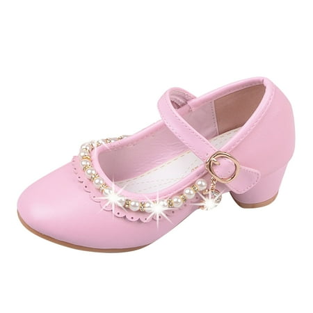 

NOKIO Girls Shoes Fashion Thick Heel Sandals Beaded Sweet Student Leather Shoes Performance Dance Princess Shoes Girls Summer Dressy Flat Sandals Low Heel Sandals Shoes