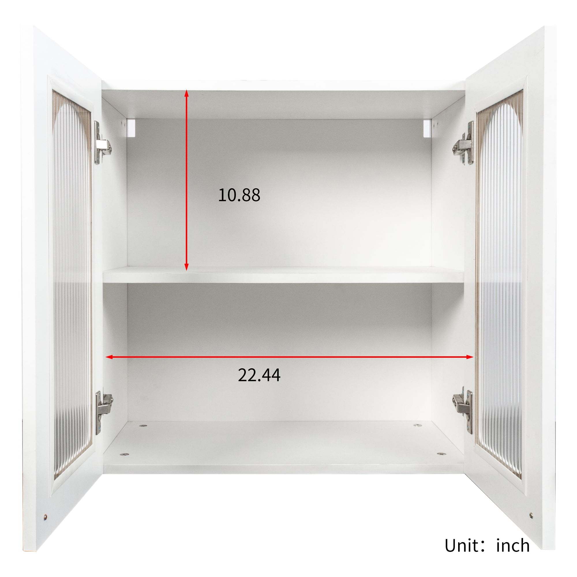 Wall Mounted Cabinet Arched Glass Door Floating Storage Cabinet for Kitchen Bathroom, White