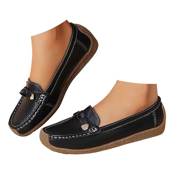Mepaouo Women's Leather Penny Loafers Classic Driving Moccasins Comfort Casual Slip on Walking Flats