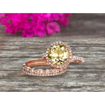 Milgrain Art Deco 2.75 Carat 6mm Round Cut Champagne Diamond Moissanite Engagement Ring 10k Rose Gold With Halo Design Stacking Matching Band Gift For Anniversary