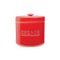 Fox Run Porcelain Bacon Grease Container with Strainer, Red, 5" x 5" x 5.5"