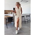thumbnail image 2 of New women's sleeveless long tie-waist single-breasted denim dress, 2 of 5