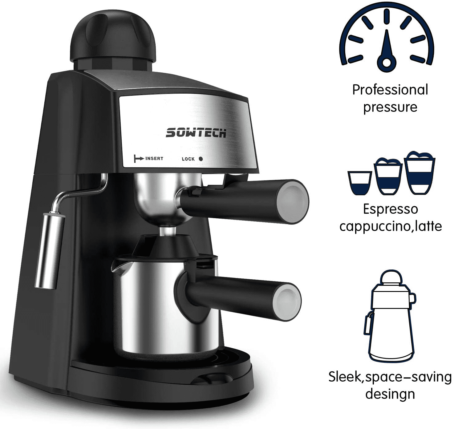 SOWTECH Coffee Maker for K Cup, Single Serve Coffee Maker for Capsule Pod  Ground Coffee, One Cup Coffee Brew Machien with Adjustable Drip Tray, 1000W