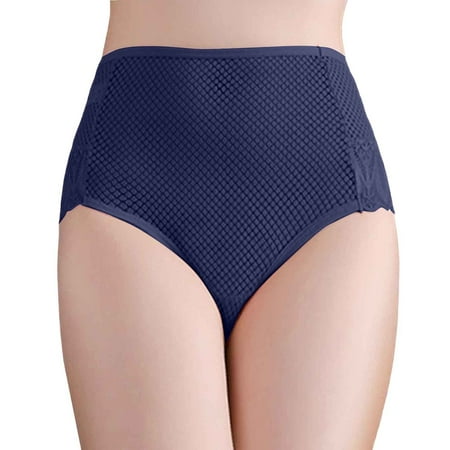 BYHONG Women Solid Sexy Lace Seamless Panties Plus Size Mid High Waist Hollow Breathable Briefs Womens Panties Blue XXL