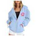 thumbnail image 3 of larppty Puff Print Lettering Oversized Full Zip Hoodie with Pocket - Y2K Preppy Pullover for Women Teens Girls（Sky Blue，XXL）, 3 of 4