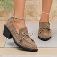 thumbnail image 2 of X-737 Khaki Womens Suede Loafers Pointed Toe Mid Heel Slip On Casual Comfortable Dress Shoes For Ladies, 2 of 9