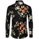 thumbnail image 2 of Camisas estampadas con flores rosas estilo retro estilo hipster para hombre, camisas casuales ajustadas de manga larga, elásticas, blusas con botones para hombre, 2 of 5