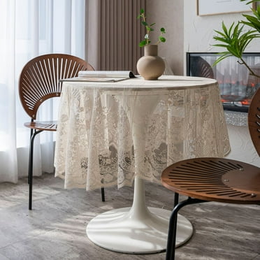 Nvzi-a Lace Elegant Round Tablecloth Vintage Embroidered Lace Overlay for Party Wedding Kitchen Dining Home Decorations (Beige, Diameter 60")