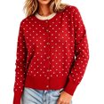 thumbnail image 2 of Dwellite Womens Cardigan Cropped Button Up Sweater Loose Fit Long Sleeve Polka Dot Comfy Crew Neck Fall Winter Knit Cardigan Jackets 2026 Red S, 2 of 7
