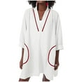 thumbnail image 1 of Prix Réduit, Robe d'Été pour Femme en Imitation Lin Décontractée Unie avec Poches, Manches 3/4, Mini Robe de Plage à Col en V, Robe Imitation Lin, Robe de Plage, Mini Robe à Col en V Coupe Élégante/100 % Polyester, Blanc, 1 of 8