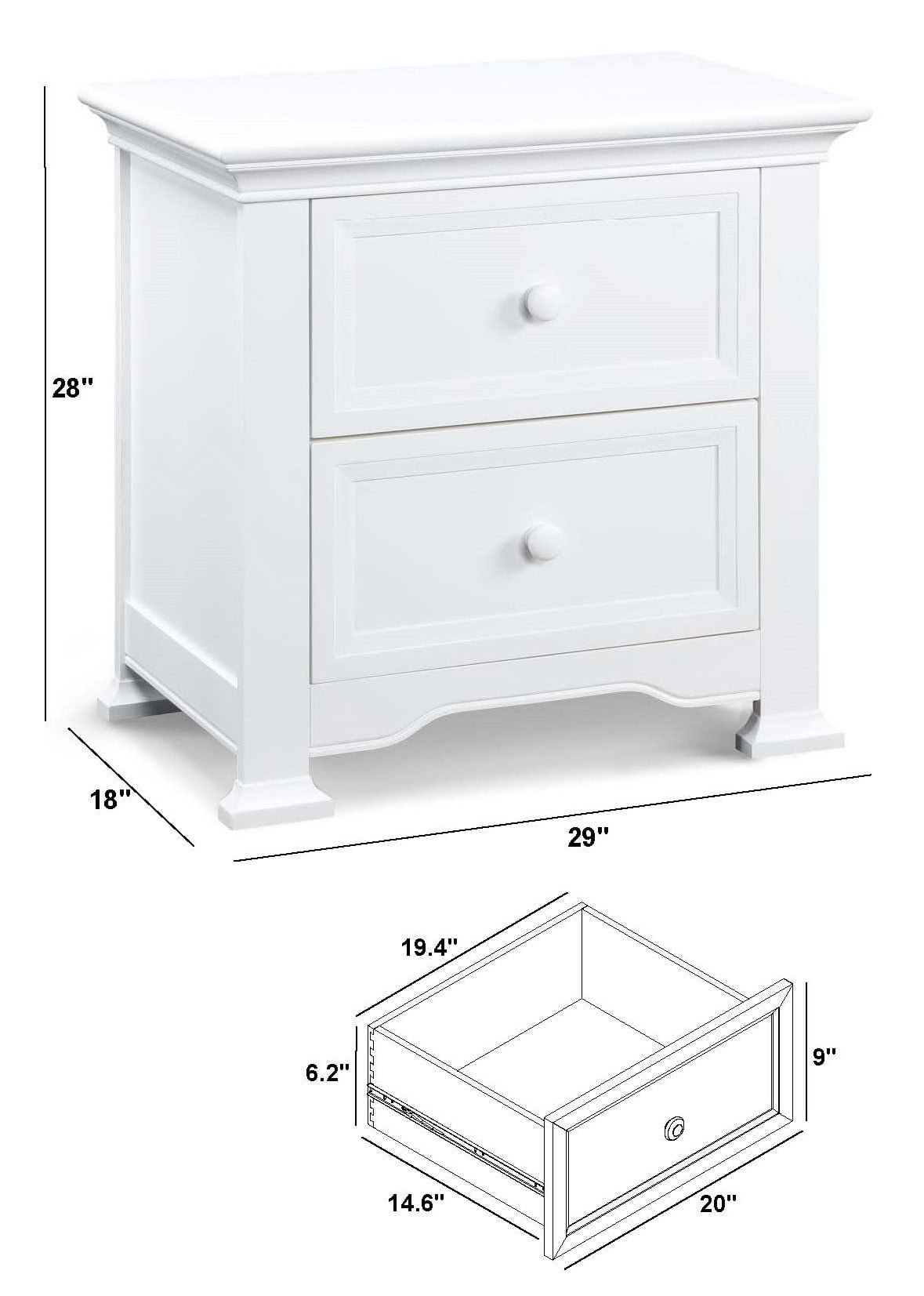 Centennial Medford 2 Drawer Nightstand, Off-White Finish