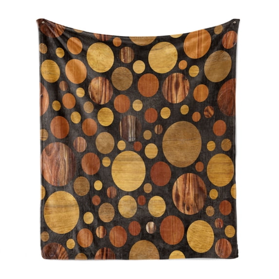 Wooden Print Soft Flannel Fleece Throw Blanket, Brown Wood Textures Abstract Pattern Circles Timber Oak Natural Grain Style Art, Cozy Plush for Indoor and Outdoor Use, 50" x 70", Brown, by Ambesonne